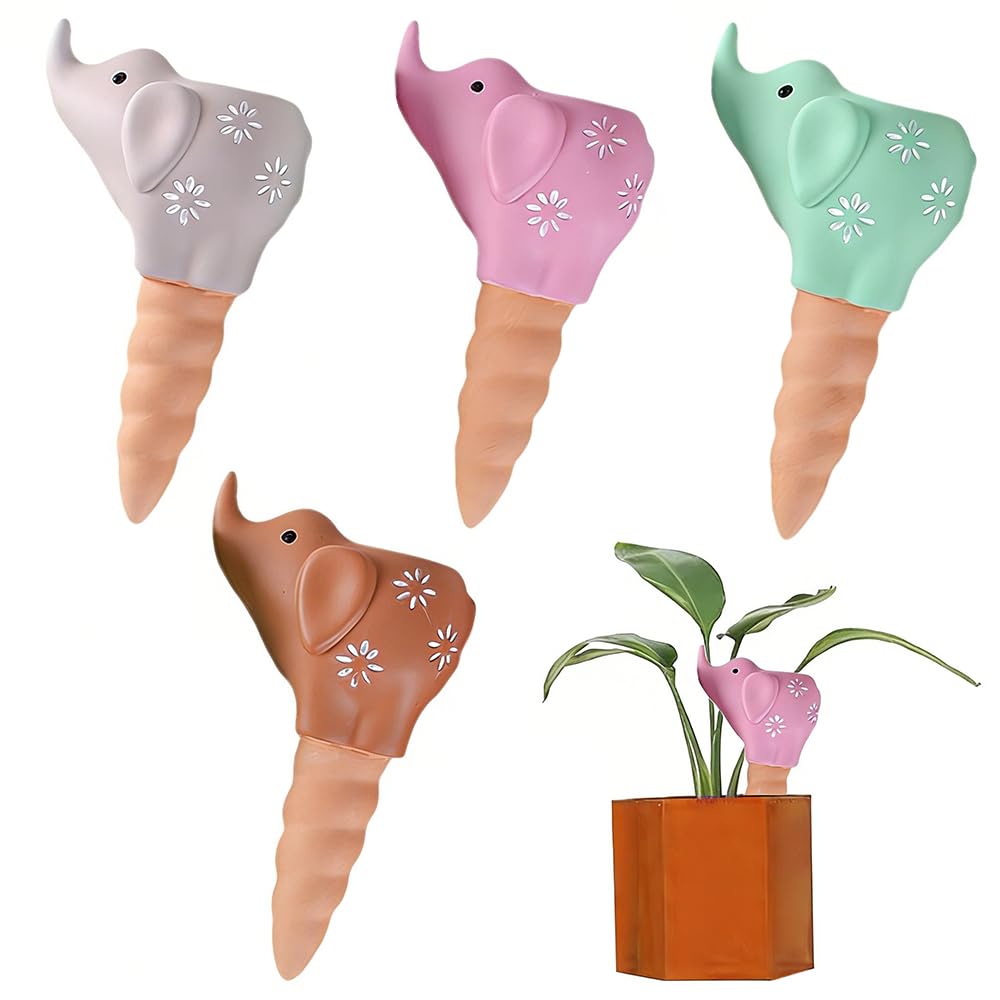4 Pack Plant Watering Devices, Terracotta Self Watering Spikes(Elephant)