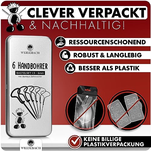 WEIDEBACH® 6-teiliges Kastanienbohrer Set, 1,5-6 mm Bohrer + 20 Zahnstocher zum Basteln in Alubox, Kastanien-Bastelset, Kastanienset… – Ansicht 5