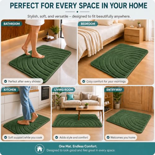 Image of Premium Memory Foam Bath Mat | 40x60cm Super Absorbent Velvet Bathroom Rug | Non-Slip Machine Washable Floor Mat (Forest Green)