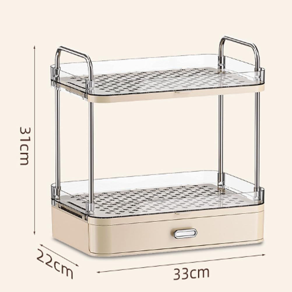 2-stöckige Kaffeestation mit ausziehbarer Schublade, Tassenhalter, Präsentationsständer, multifunktionales Aufsatzregal für Kaffeezubehör und Tassen