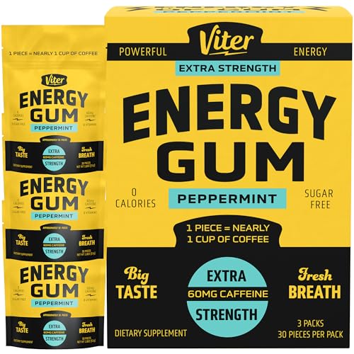 Viter Energy 60mg Caffeine Gum (Peppermint Flavor, 30 Pieces, 3