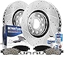 Detroit Axle - 11.34' (288mm) Front Drilled & Slotted Rotors + Brake Pads Replacement for Audi A3 Volkswagen Beetle EOS Jetta Rabbit - 6pc Set