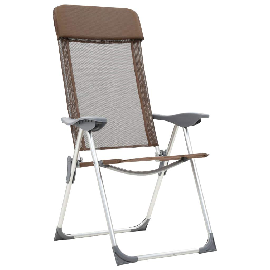 2er Set Campingstühle Klappbar mit Kopfstütze, Verstellbare Gartenstühle aus Aluminium und Textilene, Leichte Angelstühle für Outdoor, Reisen und Strand, Braun