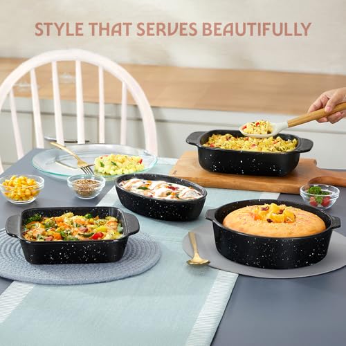 Image of Borosil 700 ml Baking & Serving Oval Shape Dish | Borosilicate Glass Bakeware and Serveware Tray | Microwave, Oven & Dishwasher Safe Bowl | Transparent Container (Pebble Black)