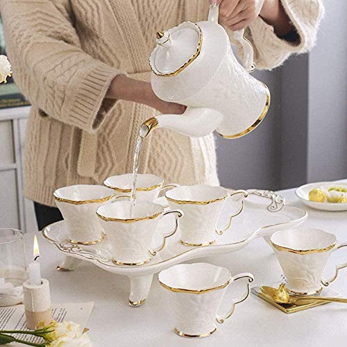 Juego de Tetera Moderna para el hogar Phnom Penh Servicio de té Juego de té de cerámica Platillo de Taza con Bandeja Tetera de té de la Tarde en inglés Juego de Tetera de fácil Limpieza Blanca Up - Imagen 3