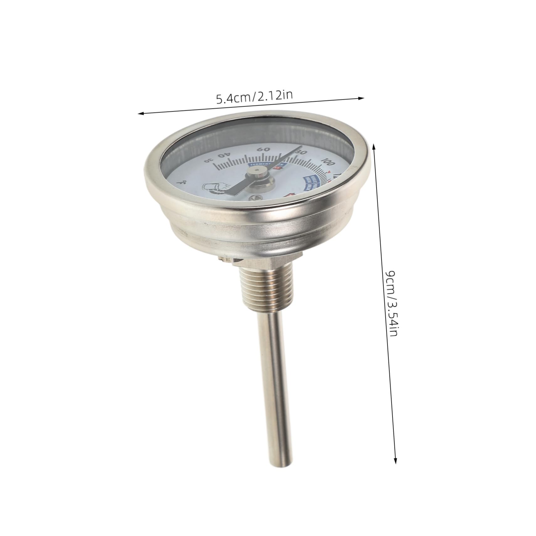 LIFKOME Termómetro de Vino para Elaboración de Cerveza de Acero Inoxidable 304, Lectura Clara, Rosca para Instalación Segura, Resistente a Corrosión, 2 Pulgadas, Uso en Barriles y Ollas