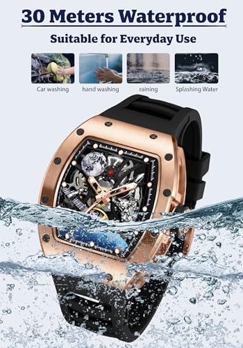 Image of ALIX AL2930 Skeleton Automatic Watch for Men Space Edition Astronaut & Moon Dial with Soft Silicone Strap
