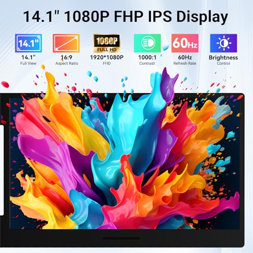 Image of Laptop Screen Extender 14.1 inch 1080P IPS, Dual Screen Portable Monitor for Laptop 13-17.3 inch, Plug & Play Monitor Extender with USB-C /HDMI, Travel Monitor for Work & Home Office Mac /Windows /Chrome /Android