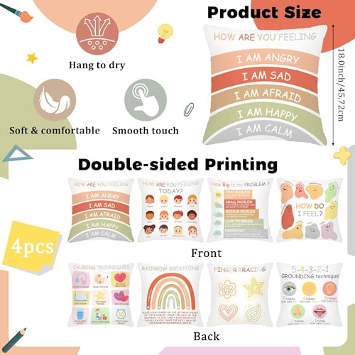 R HORSE 4Pcs Calming Corner Throw Pillow Covers Classroom Counseling Office Must Haves Positive Mental Health Pillowcase Throw Pillow Covers Decor Calm Down Corner Supplies for School Office Gifts - Image 4