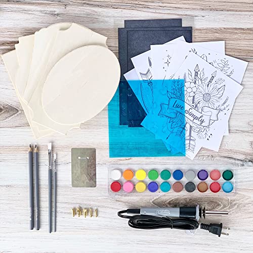 ArtSkills Wood Burning Kit for Beginners, Deluxe Pyrography Wood Engraving Art Set with Burner Pen, Stencils, Watercolor Paints, DIY Tools for Adults and Kids, 48 Pieces
