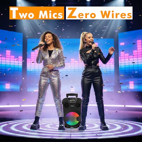 Image of Target TT-PSI-830 8-inch Trolley Karaoke Speaker System with 2 Wireless Microphones, 80W RMS Output, Built-in Rechargeable Battery, LED Display, RGB Lights, Media Control Panel
