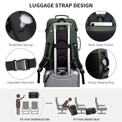 Image of WITZMAN Carry On Travel Backpack for Men Large Convertible 45L Luggage Backpack fit 17 Inch Laptop Airline Approved(B688 Army Green)