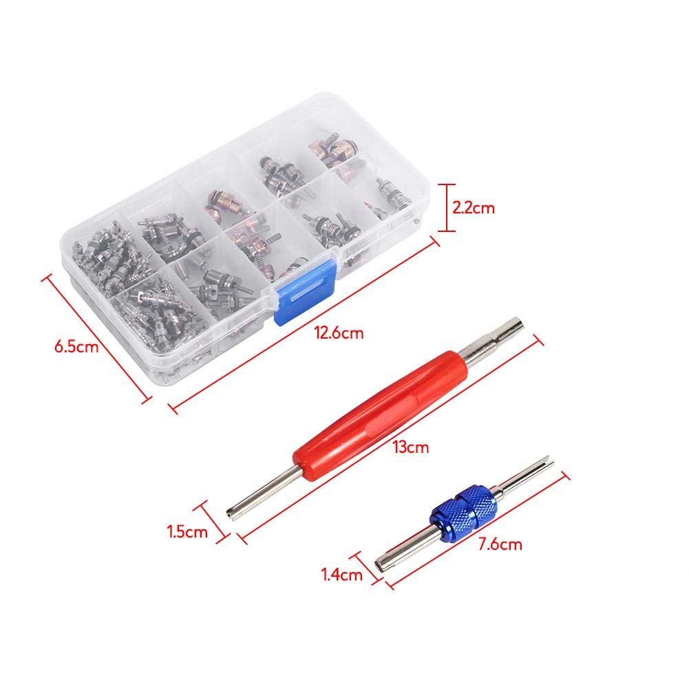 102pcs A/C Valvola Core, R12 / R134a Climatizzatore Valvola Core Kit di Accessori, Automotive Aria Condizionata Valvola con Strumento Rimozione per Sostituzione e Manutenzione Aria Condizionata Auto