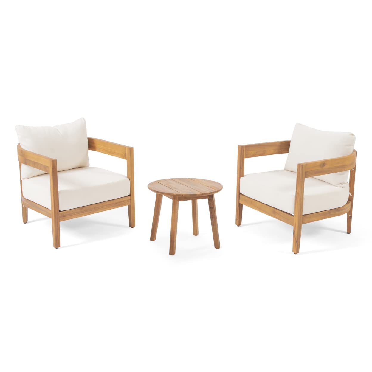 Christopher Knight Home 305538 Evelyn Mid Century Modern Fabric Arm Chair, Beige, Walnut & Rosella Fabric Ottoman, Linen