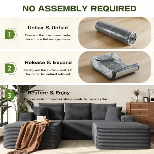 Image of 96 inch Sectional Couches for Living Room Cloud Couch Sofa with L-Shape Upholstered Boneless Couchs Modern Modular Sectional Couch with Chaise (Dark Grey, 108.1 inch U Shape with Left Facing Chaise)