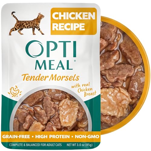 Image of Optimeal Wet Cat Food Grain Free - Chicken Tender Morsels, High Protein Premium Nutrition Made with Natural European Ingredients, Adult Cat Pouches 3oz (Pack of 12)