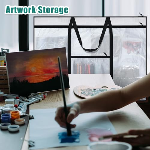 Image of Huhumy Large Art Portfolio Case 48 inch x 36 inch Poster Storage Bag Bulletin Board Holder Container PVC Folder with Zipper Handles Pocket for Teachers Artist Artwork Organization(Black,Grid)