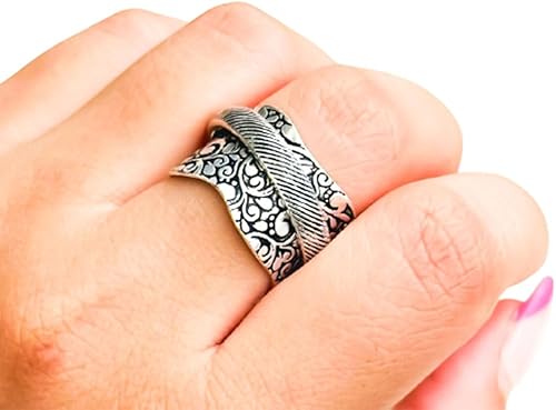 Spinner Rings For Anxiety Women, 925 Silver Spinner Ring, Wide Band Ring, Meditation Ring Spinner, Fidget Spinner Ring, Spinning Silver Ring,