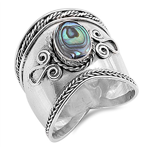 Simulated Abalone Wide Bali Ring New .925 Sterling Silver Rope Design Band Size 7