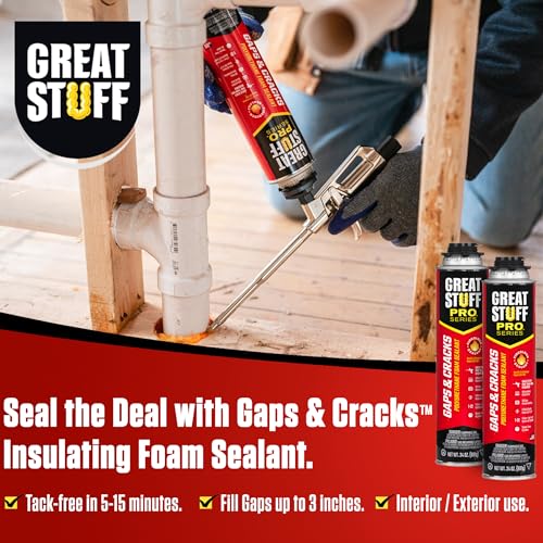 GREAT STUFF PRO Gaps & Cracks 24 oz Fireblock Polyurethane Foam Sealant, Pack of 12 with Great Stuff Gloves, Closed Cell, Expanding Spray Foam Insulation Kit Seals and Insulates Gaps Up to 3"