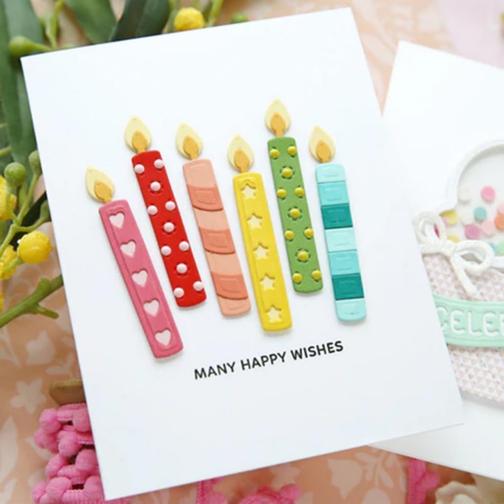 FAWENUCY Happy Birthday Balloon & Candle Metal Die Cuts for Scrapbooking, Card Making, DIY Album Décor - 7.2x6.8cm Stencils