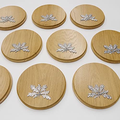 GTK Oferta 10 placas de cuña redondas de roble claro AF 17 cm, tabla cuña, tabla de especias, letrero de trofeos con 10 hojas de roble, portada de 6 hojas