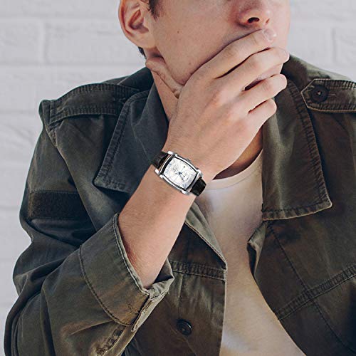 JewelryWe Men Watches Square Calendar Quartz Watch Genuine Leather Strap Wristwatch