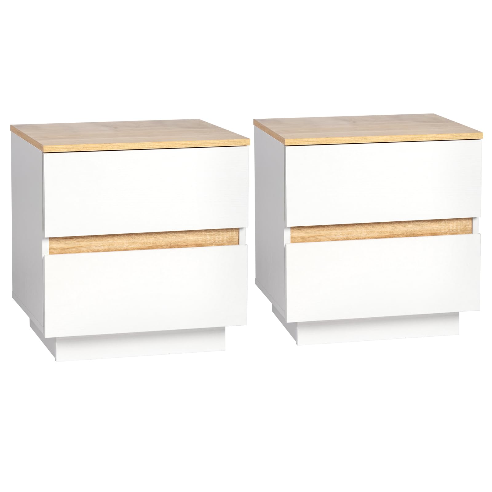 Bonnlo Nachttisch Weiß 2er Set, Beistelltisch mit 2 Schubladen, Nachtkommode Holz, Nachtschrank Boxspringbett aus MDF mit Stauraum für Schlafzimmer, 38 x 32 x 40 cm