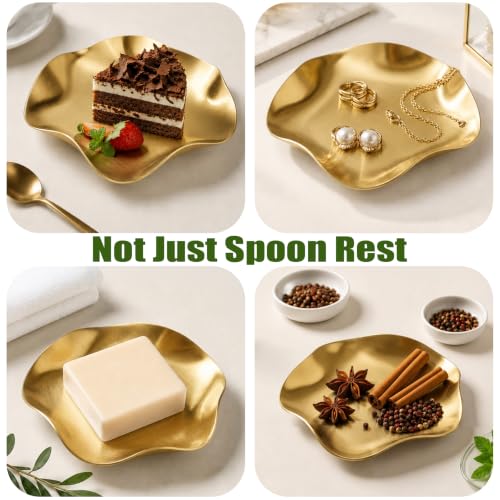 Image of VanlonPro Stainless Steel Spoon Rest, Spatula Ladle Holder, Stainless Steel Utensil Spoon Rest Holder, Brushed Finish, Dishwasher Safe 5.9 Inch (Flower Gold 1PC)