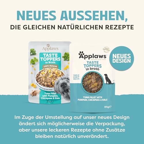Applaws Premium Natural Nassfutter für Hunde, getreidefreier Fisch mit Gemüse in Brühe, Topping für Hunde 12 x 85g Packung