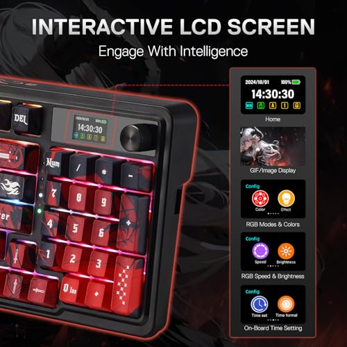 Image of Redragon K719 PRO Wireless Gasket Gaming Keyboard w /Hype Screen & Knob, 95 Keys Mechanical Keyboard, Easy-Control 1.14'' TFT Info Display, 5-Layer Noise Dampening, Custom Linear Switch, Anime Edition