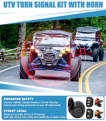 Image of SXS ATV UTV Turn Signal Assembly Kit with Horn & Rocker Switch Wiring Harness Kit, Pre-Wired, Plug and Play, Universal Blinker Street Legal Kit Fit for Polaris Can-Am Kawasaki Golf Cart CFMOTO