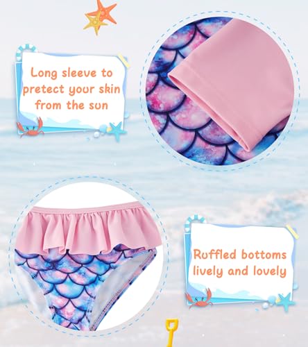 Image of UNIFACO Toddler Girls Swimsuit Rashguard Set Summer Beach Breathable Tankini with UPF 50+ Sun Protection 2-8T