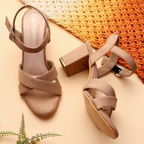 Image of TRASE Block Heels Sandals For Women, Dusky Stylish & Comfortable Footwear
