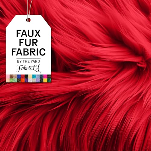 Image of FabricLA Faux Fur Fabric by The Yard - Artificial Craft Fur - 36 inch X 60 inch Inch Wide - Fur Fabric for Craft Supply, DIY Furry Plush Projects, Sewing, Decoration, Upholstery, Red, 1 Yard