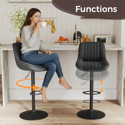 Image of Nalupatio Bar Stools Set of 1, Adjustable Modern Swivel Bar Stools with Backs, Counter Height Performance Fabric Island Chairs for Home Kitchen, Black