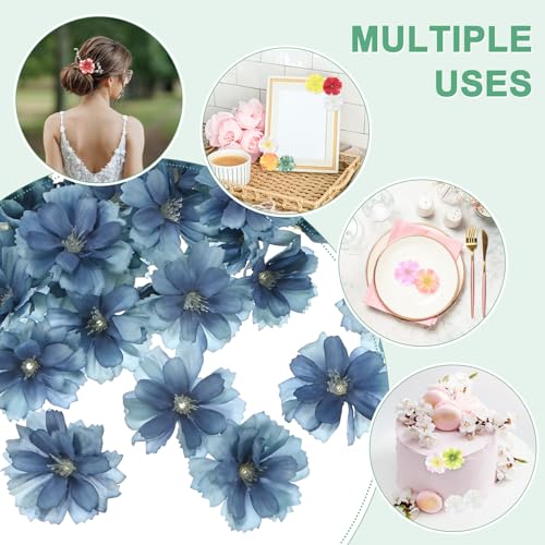 M METERXITY 100個入りの人工花の花びら 結婚式/ガーランド/帽子/靴/パーティーの装飾用のシルクフェイクうめの花の頭 偽の大量の花びら[1.97" 青] [4]