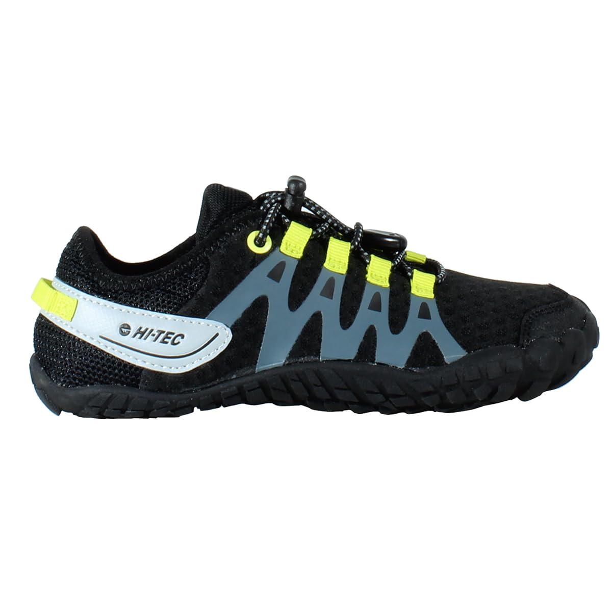 HI-​TEC - Zapatillas Barefoot Niño Abyss Junior | Deportivas Barefoot Niño Montaña, Senderismo | Calzado Respetuoso, Cómodo, Minimalista | Ligero, Transpirable y Flexible | Black-​Lime, 34