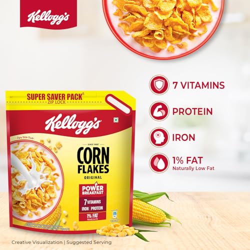 Image of Kellogg's Corn Flakes Original 1.2kg /1.15kg | Power of 5: Energy, Protein, Iron, IMMUNO NUTRIENTS, Vitamins B1, B2, B3 & C| Corn Flakes, Breakfast Cereal