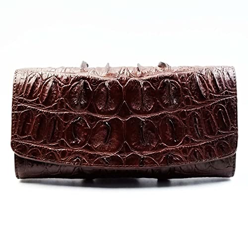 New Brown Genuine Crocodile Leather Black Tail Skin Women Tri-Fold Clutch Wallet Purse.2