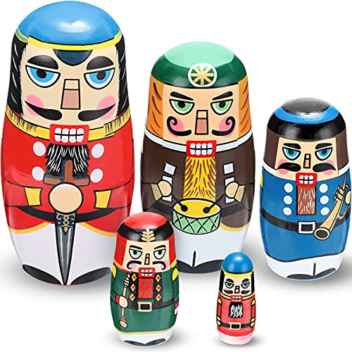 Gejoy Russian Nesting Dolls for Kids Handmade Matryoshka Wooden Stacking Toys Nesting Dolls Collectible Gifts for Winter Christmas Holiday Present...