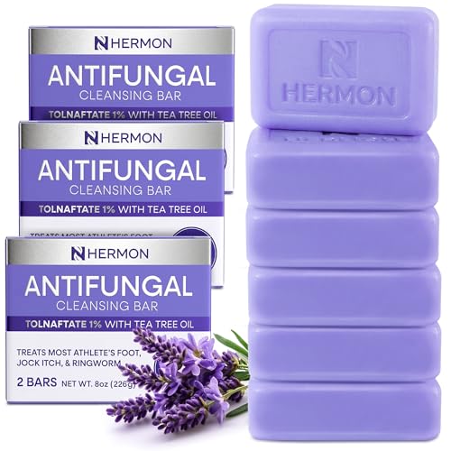 Image of Hermon Antifungal Bar Soap: Antifungal Soap for Ringworm, Jock Itch & Athlete's Foot with Tea Tree Oil - Tolnaftate 1% Medicated Anti Fungal Treatment Bar for Skin Fungus - 6 Bars