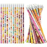 GOMANCHE 24 Pcs Happy Birthday Pencils for Students, Bulk Colorful Pencils with Top Erasers for Kids, Wood Writing Instruments for Teachers Classrooms Reward Birthday Party Supplies, 12 Assort Style