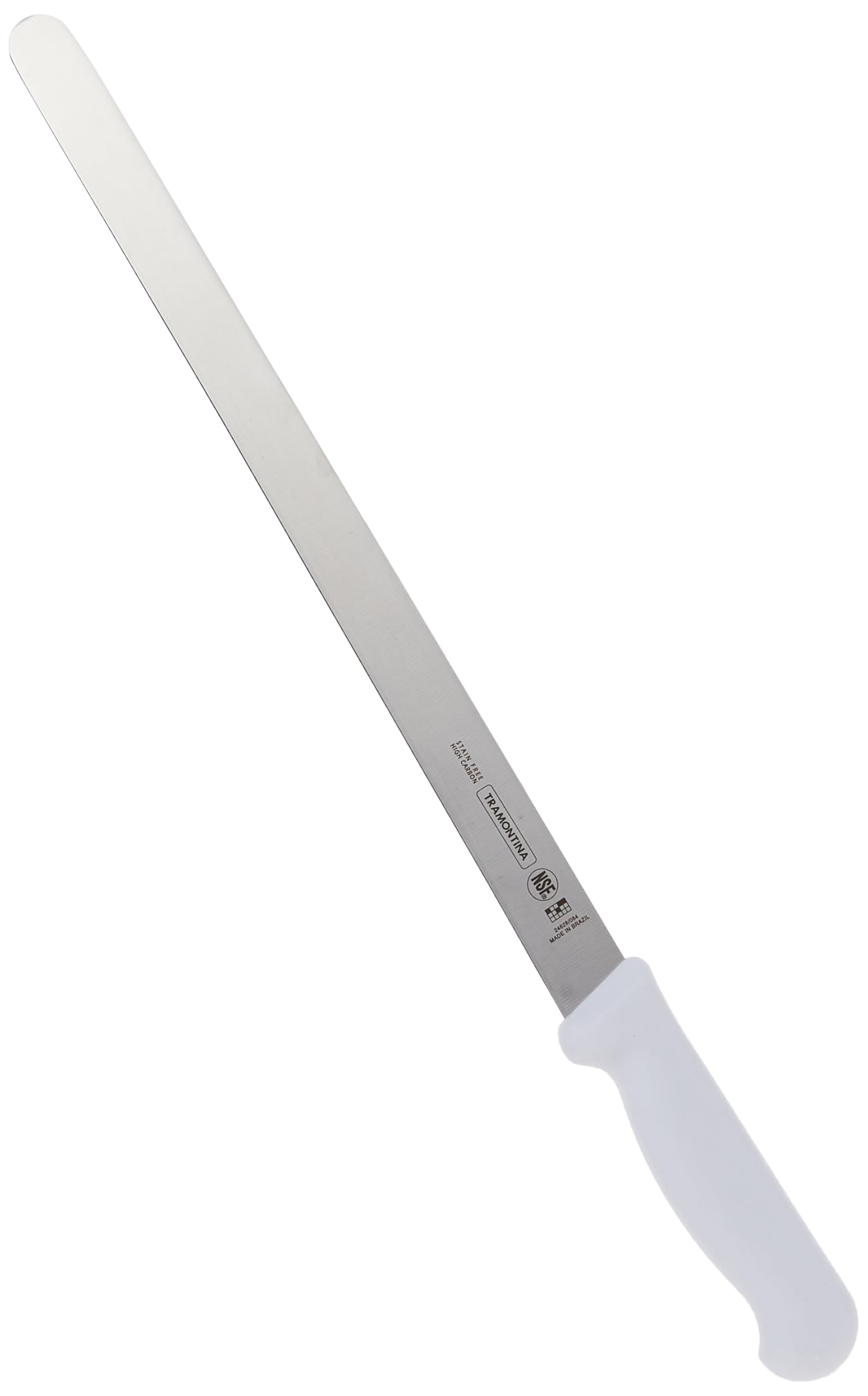 Professional 14 Inches Plain Edge Slicer Knife for Cold Cuts with Stainless Steel Blade and White Polypropylene Handle with Antimicrobial Protection