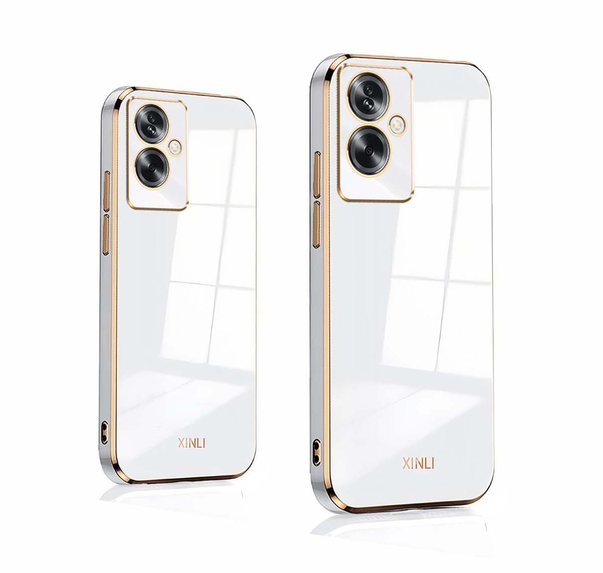 PEIYE Cover per Oppo A79 5G, Custodia in Silicone Morbido, Case Antiurto con Superficie Lucida Colorata e Bordo Dorato Elettroplaccato, Bianco