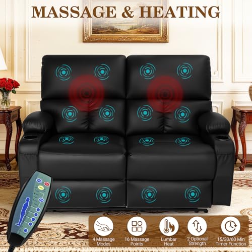 Image of CHABATREE Home Theater Seating,RV Recliner Sofa with Massage and Heat,Manual RV Recliner Loveseat with USB /Cup Holders and Side Pocket for Living Room,2 Seater Black