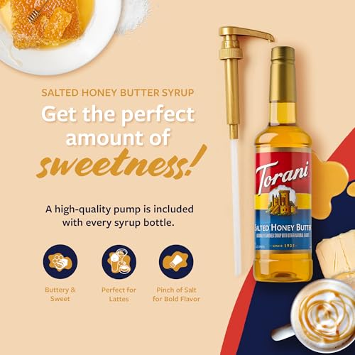 Image of Torani Coffee Syrup, Salted Honey Butter Syrup, Flavoring for Drinks and Desserts, Pump Included, 25.4 Fl Oz