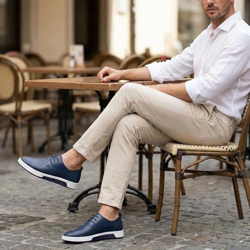 Image of konhill Men's Casual Oxford Shoes - Breathable Dress Shoes Loafers Lace-up Flat Sneakers