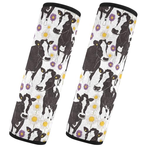Seat Belt Covers 2 Pack Black White Cow Car Seat Strap Covers Super Soft Purple Daisies Car Seat Neck Cover for Boys Girls Adults Babies M