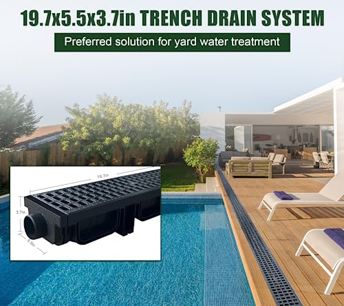HDPE Channel Drain with Grates-19.7x5.5x3.7 in. Trench Drain System,2 Pack Total Length 39.4 in,Yard Drainage System with 2 Outlet Adapters for Outdoor,Yard Fence,Pool,Sidewalk,Patio - Image 4